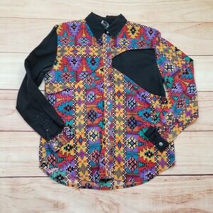 Rodeo Westernwear Shirt Womens Small‎ Black Multicolor Aztec Western Button Up